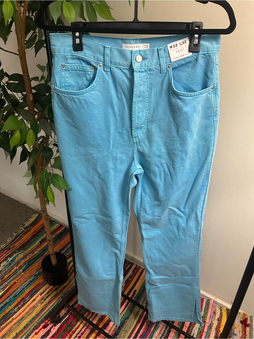 Topshop Women’s Bright Turquoise Straight Jeans